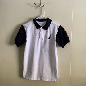 Nautica Boys White Polo Shirt Blue Sleeve & Collar Size M 10/12